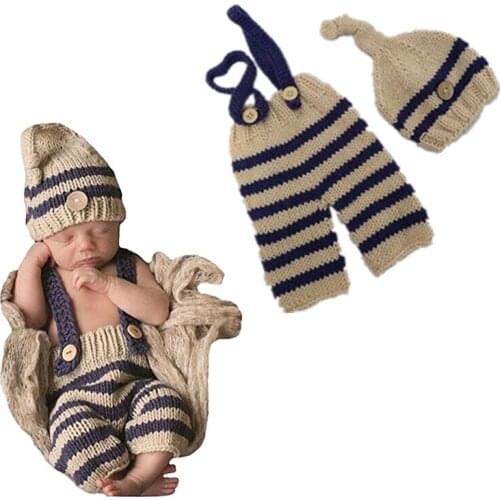 2PCS Newborn Baby Photo Props Toddle Baby Girls Boys Photo Photography Prop Crochet Knit Costume Pants with Hat