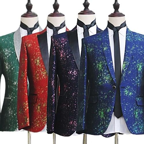 2021 mens cultivate ones morality printing color matching suit young singers perform host suit two stage