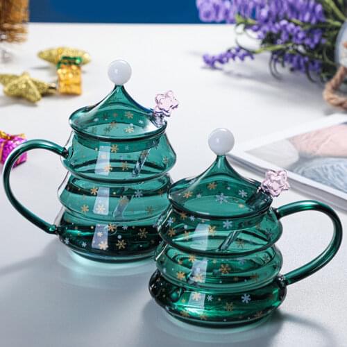 3PCS Christmas Tree Shape Glass Cup Unique Exquisite Snowflake Mug Heat-resistant And Drop-proof High Borosilicate Glass 400/500