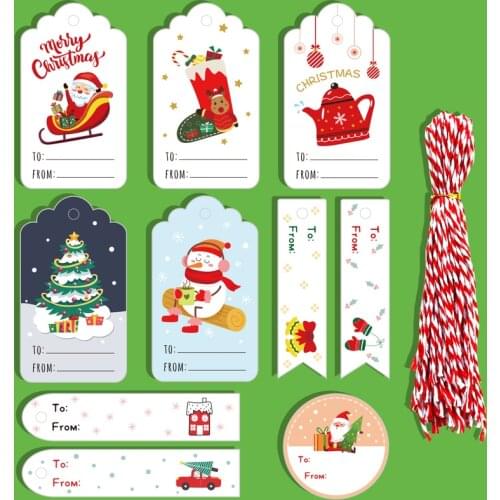 50sets Merry Christmas Tag Lables Gift Wrapping Hanging Tags Santa Claus DIY Kraft Paper Tags Xmas Party Crafts Deco Paper Cards