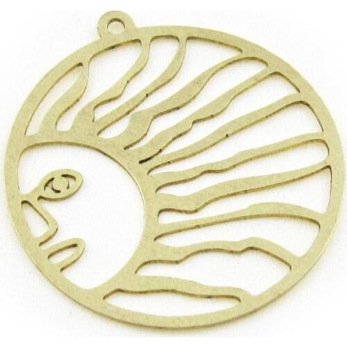 Brass sun charm Earring findings 32x30x0.8mm Round brass celestial pendant -6pcs R1510