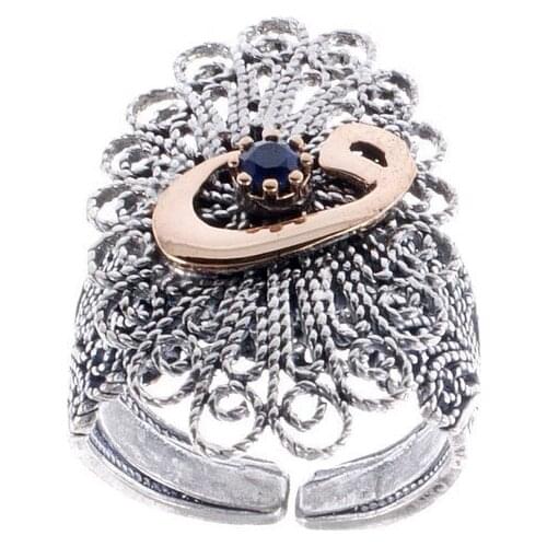 925 Sterling Silver Filigree Ring Inlaid Mardin Assyrian Turkish Special Adjustable Finger Width Women Jewelry Arabic Letter W