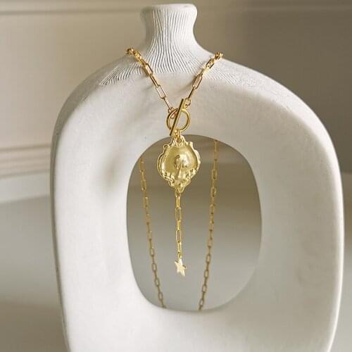 Amaiyllis S925 Sterling Silver Vintage Portrait Embossed Necklace Personality Star Tassel Clavicle Chain Necklace Jewelry