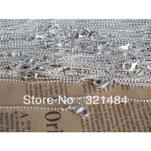 Free shipping 100piece 16'' 18'' 20'' 24'' can pick 3.2mm silver plated ball bead chain with lobster clasp necklace chains bulk