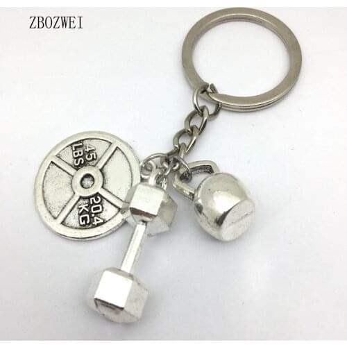 WEIGHTLIFTING Key chain ,Dumbbell Charm, Kettlebell 45lbs Weight Plate ,Bodybuilding Fitness 3 Charm Keychain