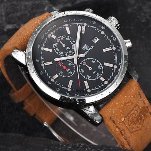 Mens Watch Benyar Luxury Brand Quartz Watch Sport leather waterproof Watch chronograph military Mens Watch Relogio Masculino