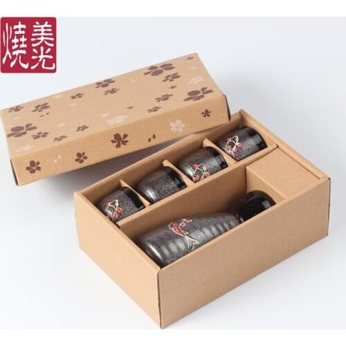 Black ceramic wine pot cup Japanese sake white spirit bottle porcelain classical wine set wineware gift box