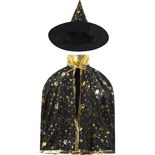 Children Halloween Costumes Wizard Witch Cloak Cape Robe With Pointy Hat Girls Boys Cosplay Halloween Carnival Party Supplies
