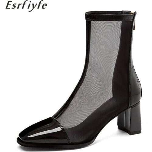 ESRFIYFE 2021 New Sexy Mesh Boots Women Square Toe High Heel Womans Shoes Summer Ladies Party Wedding Cool Boots Female Booties