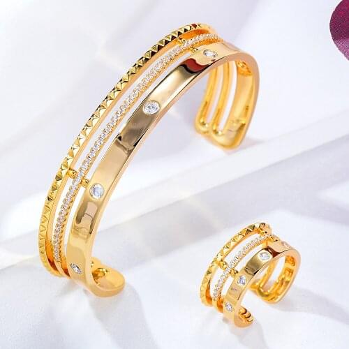 GODKI Luxury Trendy 3 Rows Saudi Arabia Bangle Ring Set Jewelry Sets For Women Wedding Engagement brincos para as mulheres 2020