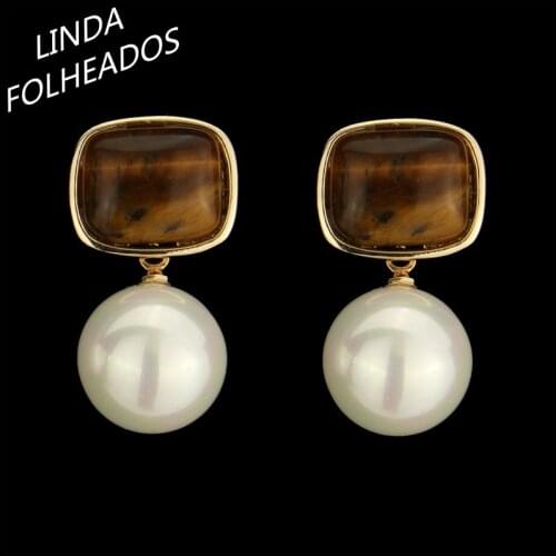 Hot Sale New Fashion Pearl Wood Color Unique Brincos Bridal Wedding Jewelry Drop Earrings for Women Gift Anniversary