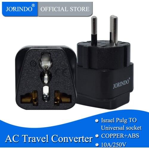 JORINDO Lot 10 ISRAEL Travel Plug Adapter Universal Outlet change UK/US/EU/AU to Israeli 3 Pin Grounded Plug Adaptor 10A 250V