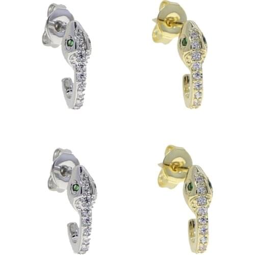 Cute Lovely Multi Piercing Stud Gold Silver Color CZ Paved Small Lovely Snake Stud Earring