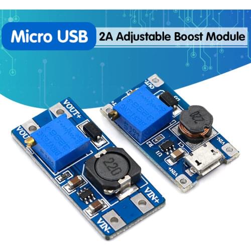 MT3608 DC-DC Adjustable Boost Module 2A Boost Plate Step Up Module with MICRO USB 2V-24V to 5V 9V 12V 28V