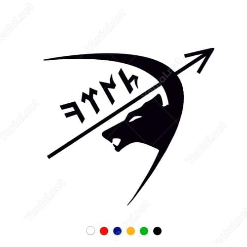 Göktürkçe Writing Hunter Wolf Sticker Decal Car Decal, Jeep, Laptop and Cup for Accessory