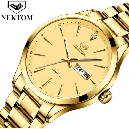 NEKTOM Top Brand Luxury 2020 New Watches Chronograph Sport Mens Watches Waterproof Full Steel Quartz Gold Clock