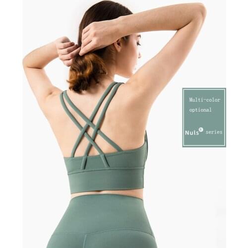 New Multi-color Optional Cross Four Shoulder Straps Backless Bra Shockproof Fitness Run Sports Top Push Up Lulu Yoga Bra Women