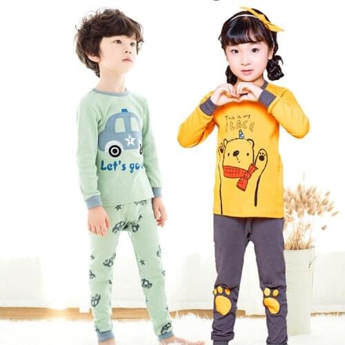 2019 Autumn ChildrenS Clothes Set Cotton Korean Pajama Set Cartoon Male Female Baby Round Thin Section Home Clothing Suit