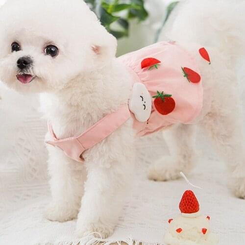 Strawberry Print Dog Princess Dress Dog thin sweet dress dog cat chihuahua teddy clothing Pet Clothes For Small Medium Dog Cat
