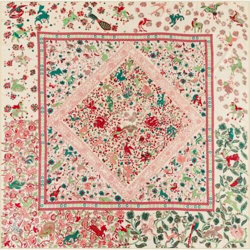 POBING Twill Silk Scarf Women Shawls Forest Animals Print Stoles Bandana Kerchief Hijab Square Scarves Wraps Silk Foulards 130CM