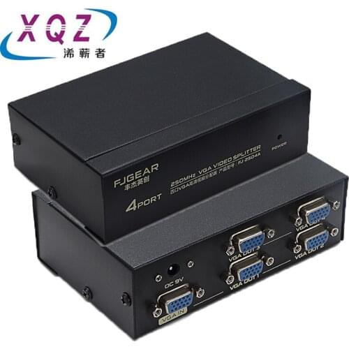 VGA splitter 4 Port VGA video splitter 250MHZ 15HDF high definition 1920 * 1440 power supply VGA 1 in 4 out dispaly
