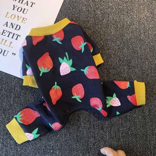 Autumn and winter pet new style cotton strawberry print four-legged stretch bottoming shirt Teddy Schnauzer small dog dog clothe