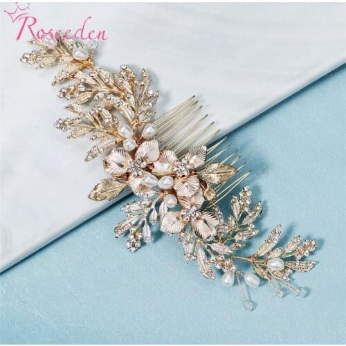 Flower Pearl Rhinestone Bride Hair Comb Handmade Wedding Hair Accessories For Women Hair Jewelry RE4185