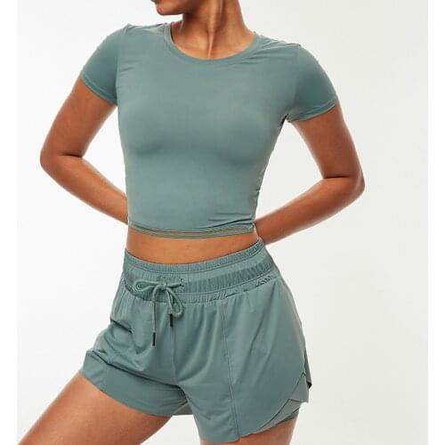 Sexy Yoga Set Women Female Yoga Shorts Push Up Fitness Gym Clothing Tights Sports Suit Top Short Sleeve T-shirt Workout Run Skim