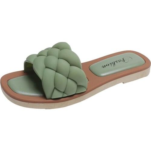 Flat Slippers Solid Leather Wave Slippers Women Shoes Woman New Summer Mules Casual Shoes Sexy Ladies Shoes Slides Plus Size
