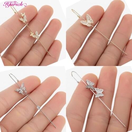 Vintage Romantic Wedding Ear Wrap Crawler Hook Earring Crystal Zirconia Butterfly Climber Stud Earrings For Women Fine Jewelry