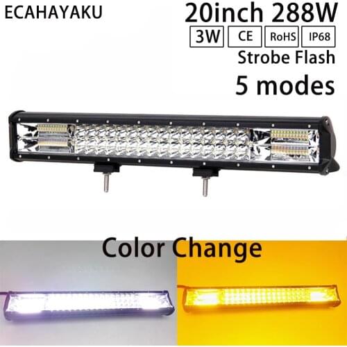 ECAHAYAKU 20inch Triple Row LED Light Bar White & Amber Flash 288W Combo For Off road Trucks Boat SUV ATV 4WD CAR Strobe LED Bar
