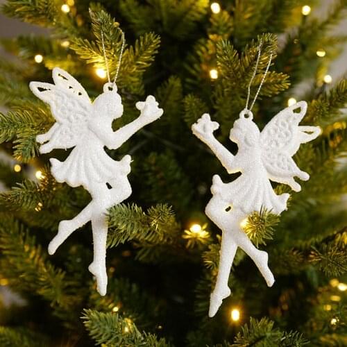 1pcs New Christmas Tree Hanging Angel Feather Deer Decoration For Home Xmas Party Wedding Ornament Plastic Pendants Kids Gifts