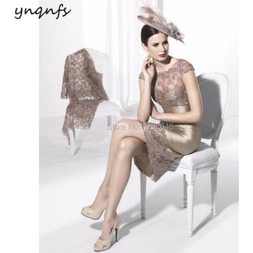 YNQNFS M92 Sheat Satin Two Piece Mother of the Bride Gown with Lace Jacket Groom Outfits Champagne Wedding Party Guest Dress