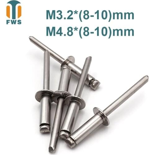 10 PCS M3.2/M4.8 8-10mm DIN EN ISO 15983 GB /T 12618.4 Stainless Steel Open End Blind Rivets Pop Rivets With Protruding Head