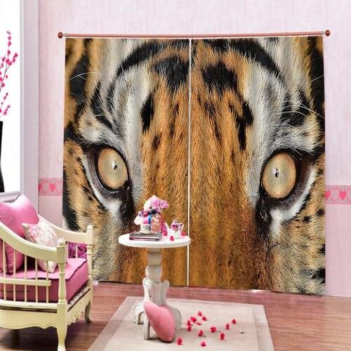 Custom Animal Tiger Face Large Window Curtain For Childrens room Bedroom Blackout Drapes Sets (Let and Right Side)