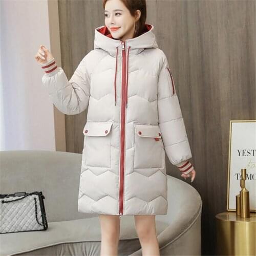 2021 Winter Fashion New Mid-Length Loose Hooded Long Sleeves Thick Warm Cotton Jacket Women Trendy H207