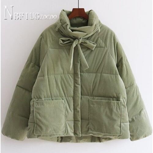 Corduroy Women Parkas Short Style Winter New Students Korean Loose Bread Style Thick Female Outwear
