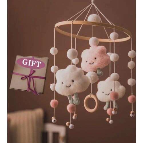 1pc Baby Rattles Crib Mobiles Wood Toys Holder Rotating Bed Bell Musical Box 0-12month Cloud Cotton Carousel For Cots Projection