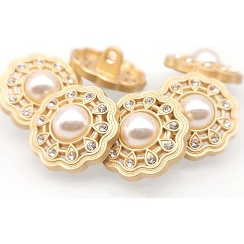 New 10Pcs 25mm Metal Button For Clothing Fur Coat Simple and Sexy Gold Bright Artificial Pearl Sewing Handmade Decor Accessories