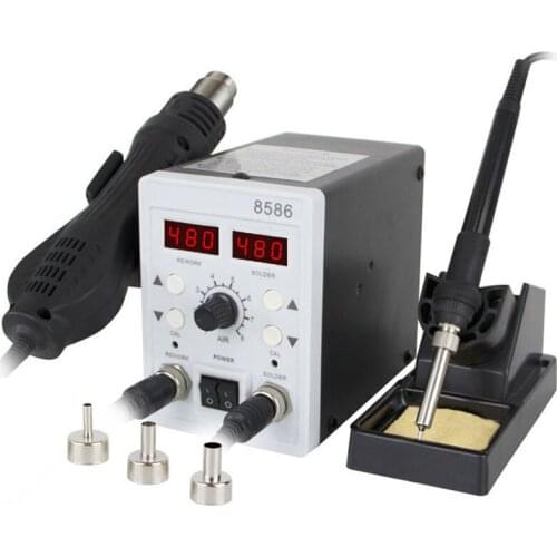 2 in 1 Portable Hot Air 8586 BGA New Rework Station with Soldering Iron 750w Double Digital Display Electronic Desoldering Tool