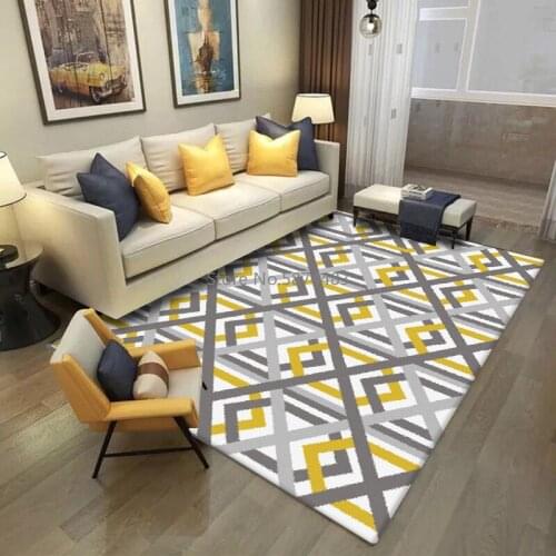 200*300cm fashion Nordic style geometric bright yellow gray cross line bedroom living room floor mat carpet customization