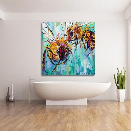 JQHYART Printing Pop Abstract Painting Canvas Two Bees Wall Art , Wall Pictures for Living Room Bedroom Office No Frame Picture