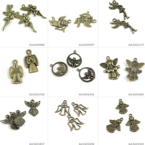 Antique Bronze Tone Jewelry Charms Love Angel Little Elf Bow Tie Fairy Cupid Bracelet Pendant Necklace Beading Craft Making