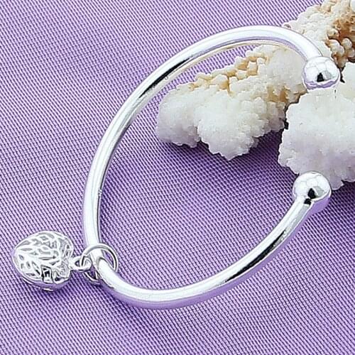 2019 New Simple Design Silver 925 Jewelry Heart Open Bracelets Bangles For Women Jewelry Pulseiras