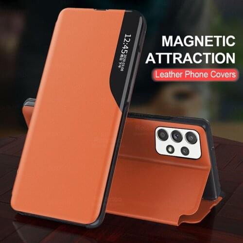 A52 case pu leather texture smart window view magnetic flip covers case for samsung galaxy a52 a 52 5g 4g 6.5'' book stand coque