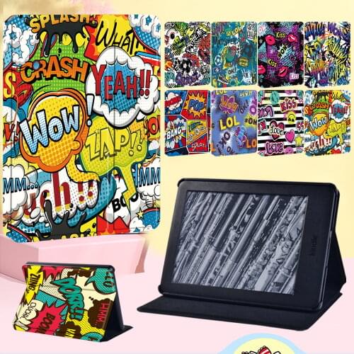Cover Case for Amazon Kindle EReader Kindle (8th/10th Gen)/Paperwhite 1 2 3 4 Leather Flip Graffiti Air Protective Cover +Stylus