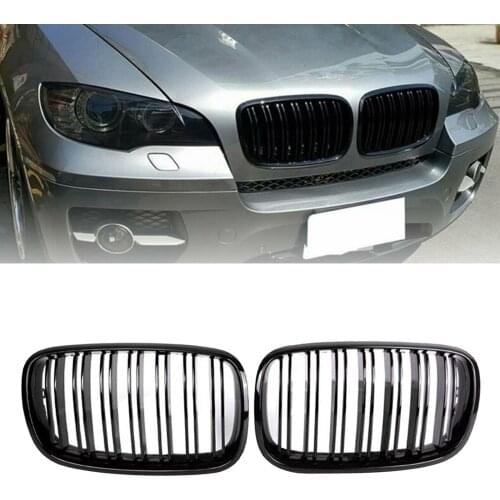 Black Grill Front Bumper Intake Kidney Grill Grille, for BMW X5 /E70 /X6 /X6M 2007-2013 ABS Gloss Black Grill 2-Pc Set