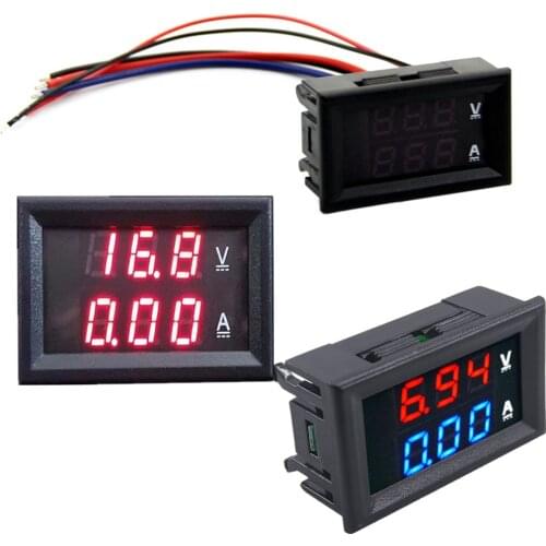 DC 0-100V 10A 0.28 Digital Voltmeter Ammeter Red Blue LED Dual Display Voltage Current Indicator Monitor Detector