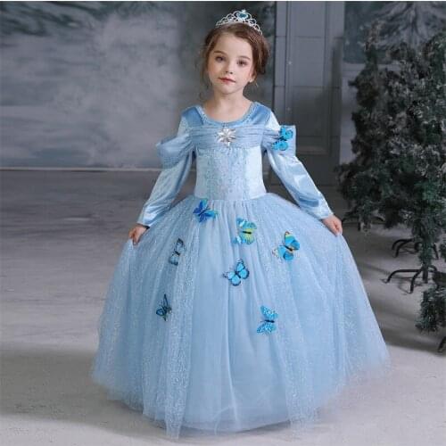 Kids Autumn Winter Party Dress Girl Princess CosplayCinderella Dress Long Sleeve Mesh Prom Gown Carnival Party Costumes for Kids