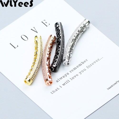 WLYeeS Long Bending Tube Copper Spacer beads 40mm Cylinder Pendant White CZ Loose beads For Handmade Jewelry bracelet making DIY